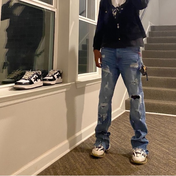 COSTOM FLARE WIDE LEG BLUE JEANS - Picture 4 of 4